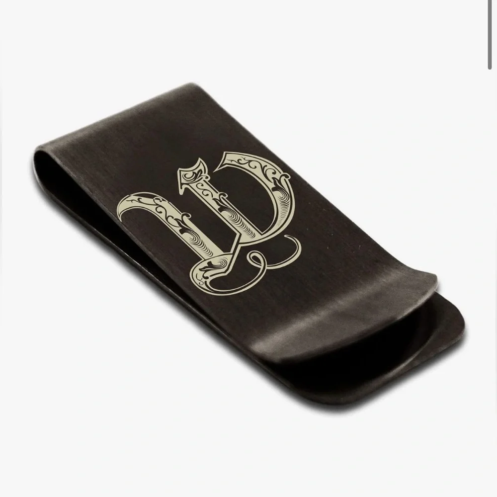 NEW Stainless Steel Money Clip Men Royal Font Initial Wallet Cash Card Holder”W”